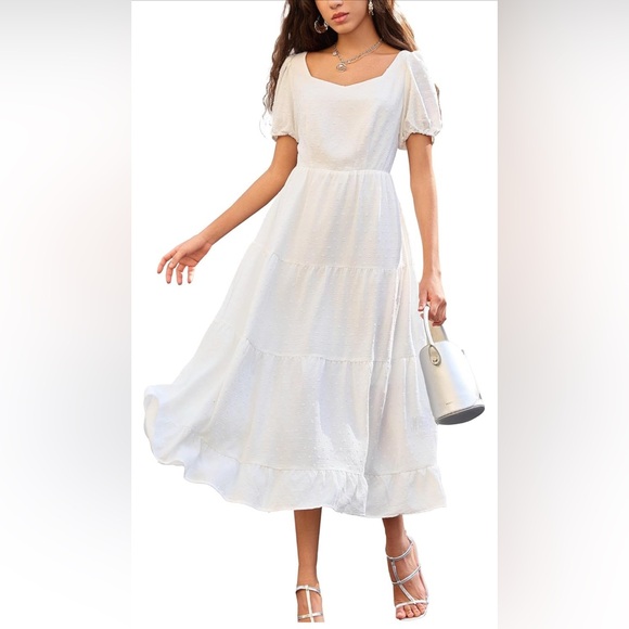 Miaoyinru Dresses | Short Sleeve Maxi Dress Casual Spring Summer Boho Elastic Loose Fit Casual Sz M | Color: White | Size: M | Tapnshopnow's Closet